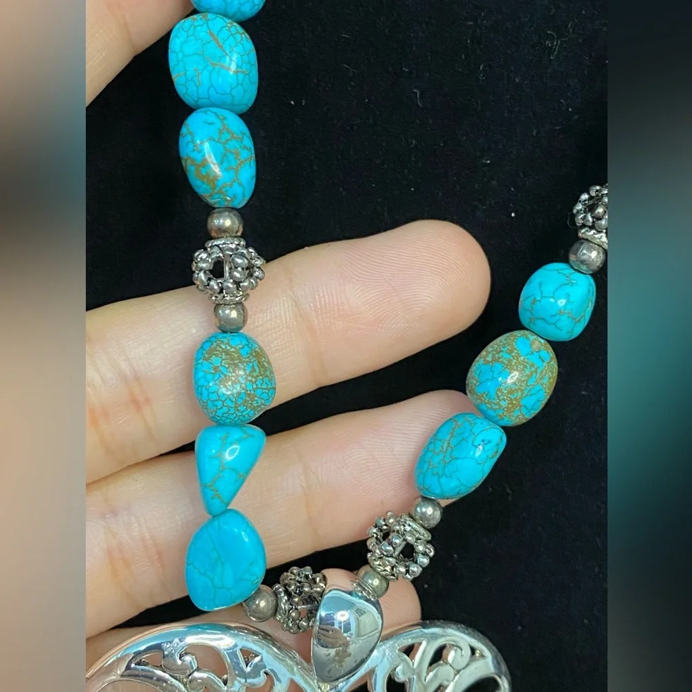 Large Heart Turquoise Stones Necklace